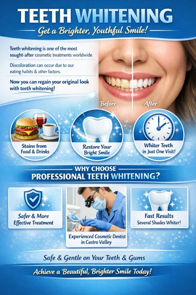 Infographic: professional teeth whitening lifts stains from food and drinks and brightens your smile in one visit